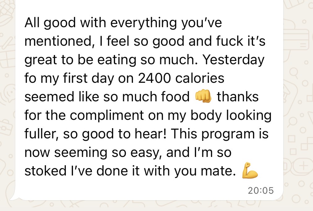 Client message — 2400 calories feels easy