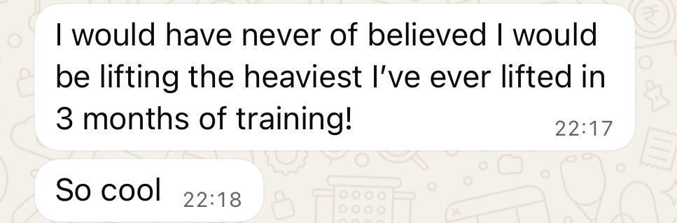 Client message — heaviest lift in 3 months