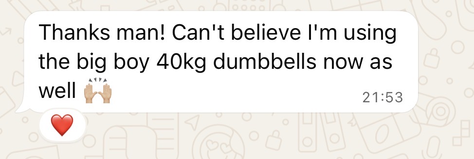 Client message — using the 40kg dumbbells